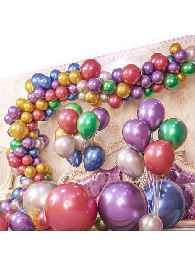 Halamodo 50Pcs 10 Inch Metallic Latex Balloons | Decorated Party Balloons| Multicolor Assorted for Valentine’s Day Birthday Wedding Home Party Decoration | High-Gloss Foil-Look Latex Balloons | Holiday Celebration Festival Decor Set - Image 4